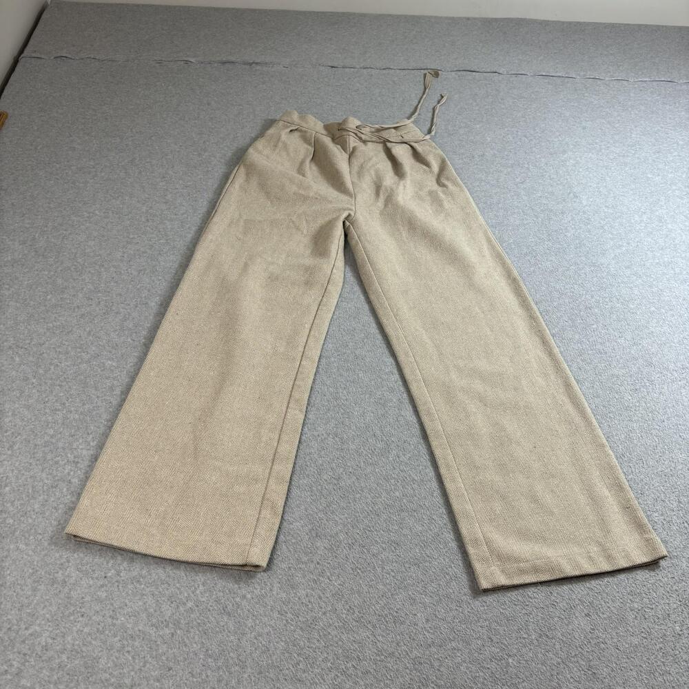 MOD REF Pants Women Small Beige Elastic Waist Wide Leg Academia Heritage Coastal